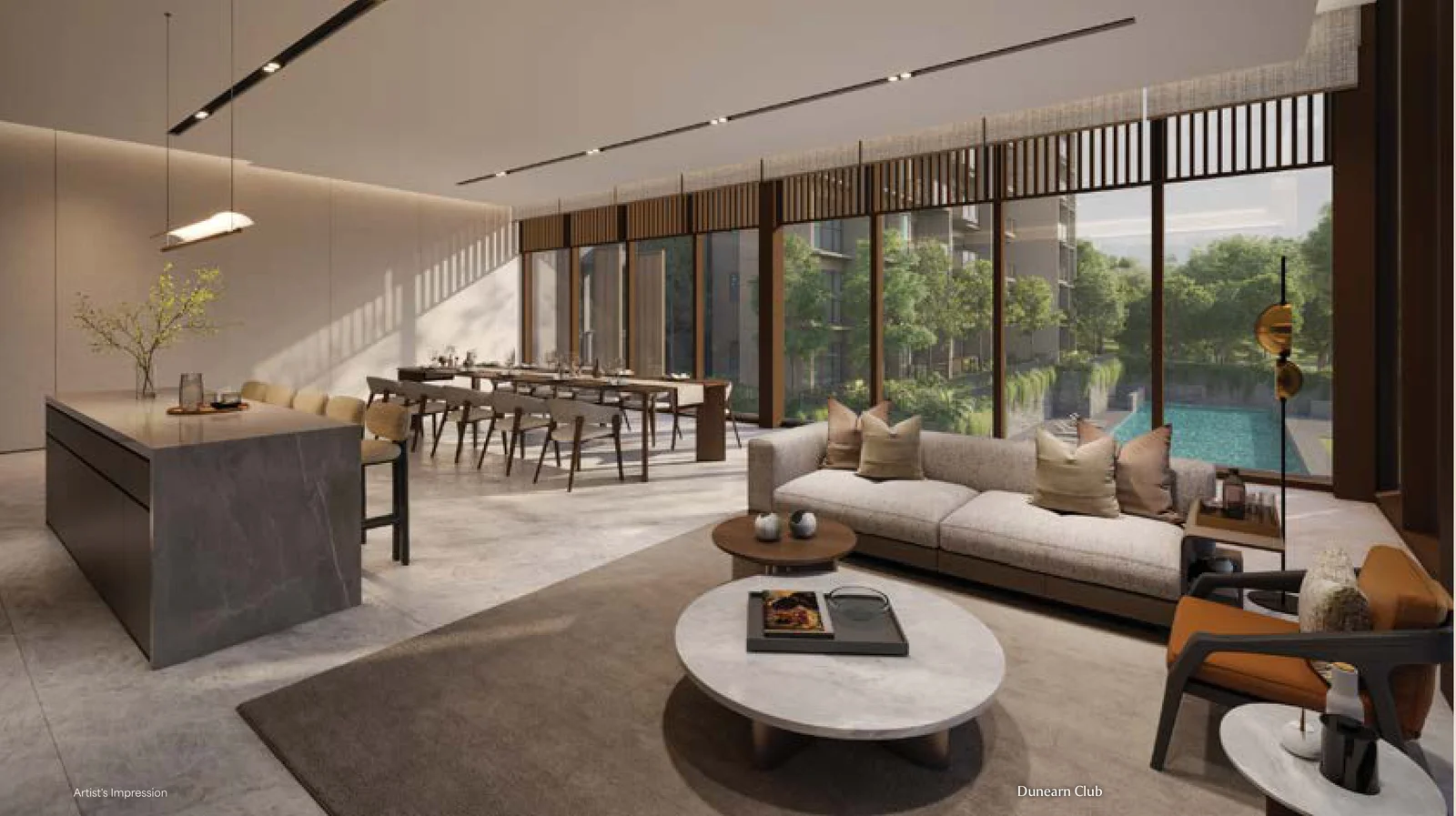 Artist's impression of the Dunearn Club lounge, with the pool beyond its glass wall
