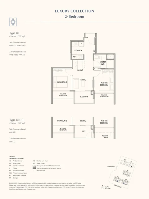 Floor plan of the 2-Bedroom home, type B1, at Dunearn House