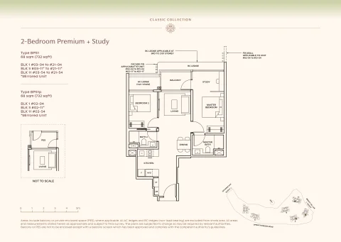 Floor plan of the 2-Bedroom Premium + Study home, type BPS1, at Thomson Reserve