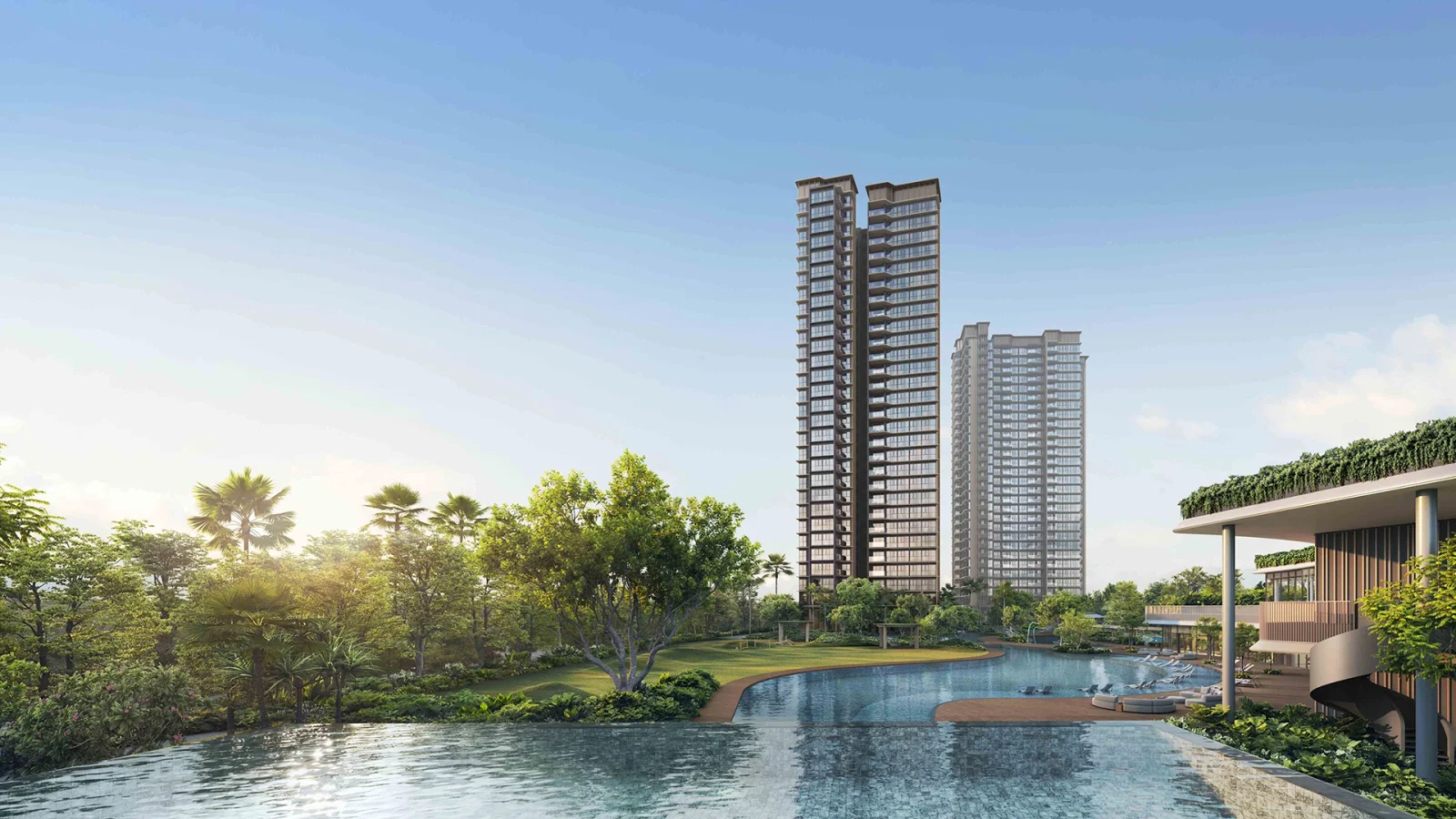 Artist's impression of the infinity pool, with a tower behind it