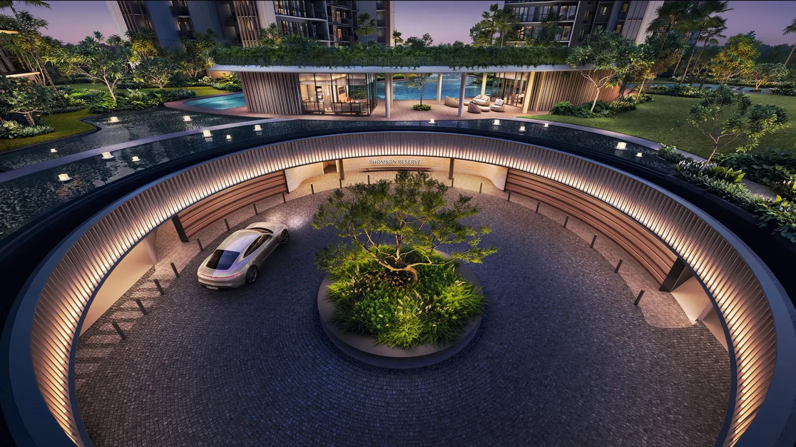 Artist's impression of the circular arrival drop-off at night