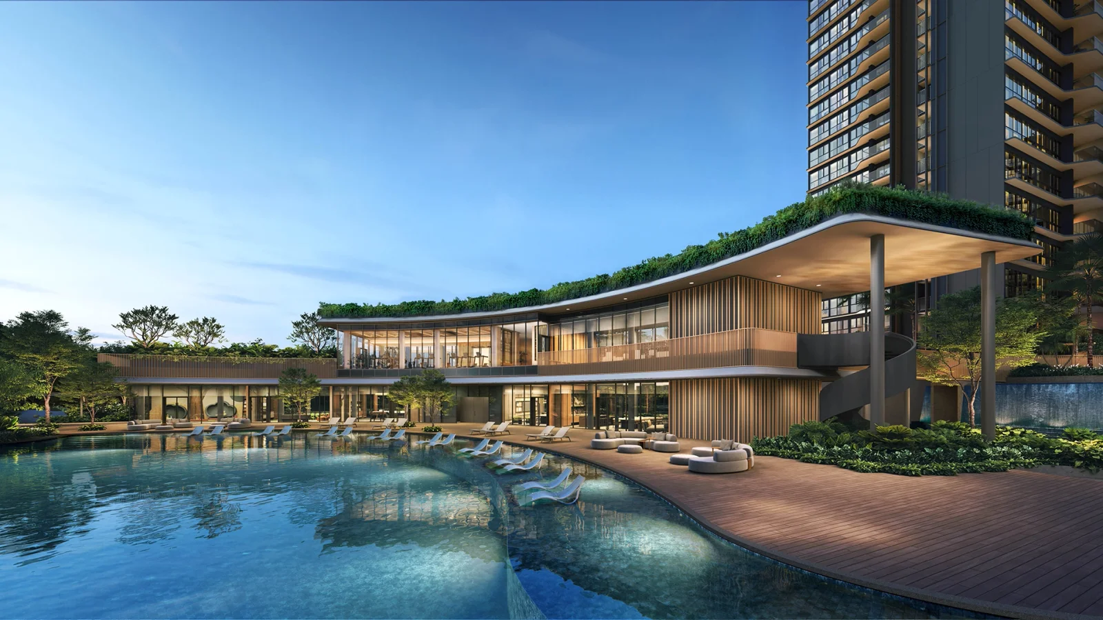 Artist's impression of the Grand Clubhouse beside the pool